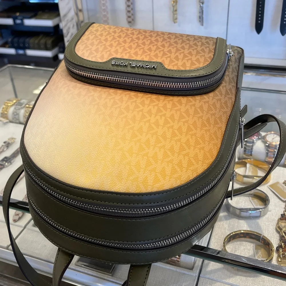 MICHAEL KORS Jaycee Medium Ombré Signature Logo Backpack Olive Combo NWT